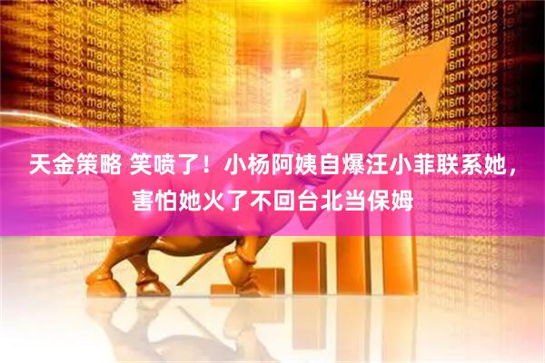 天金策略 笑喷了!小杨阿姨自爆汪小菲联系她,害怕她火了不回台北当保姆