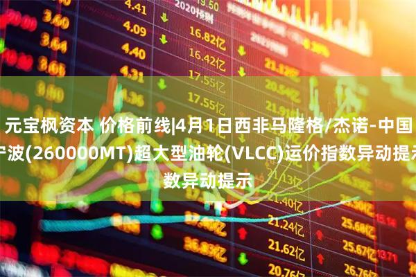 元宝枫资本 价格前线|4月1日西非马隆格/杰诺-中国宁波(260000MT)超大型油轮(VLCC)运价指数异动提示