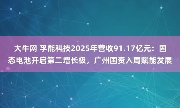 大牛网 孚能科技2025年营收91.17亿元：固态电池开启第二增长极，广州国资入局赋能发展