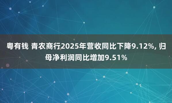 粤有钱 青农商行2025年营收同比下降9.12%, 归母净利润同比增加9.51%