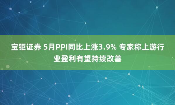 宝钜证券 5月PPI同比上涨3.9% 专家称上游行业盈利有望持续改善